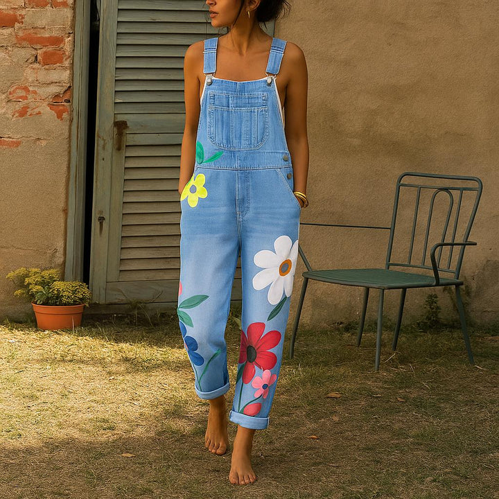 Jessica | Stylish Denim Jumpsuit with Floral Pattern