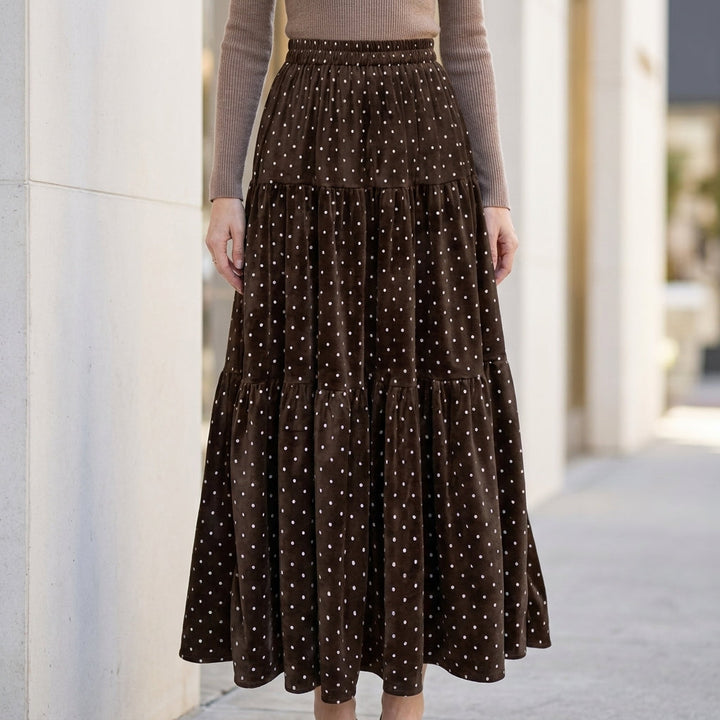 Persley | Vintage Charm Polka Dot Tiered Maxi Skirt
