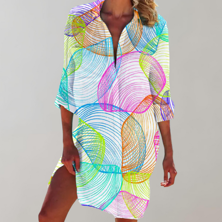 Rhiannon | Abstract Print Shirt Midi Dress
