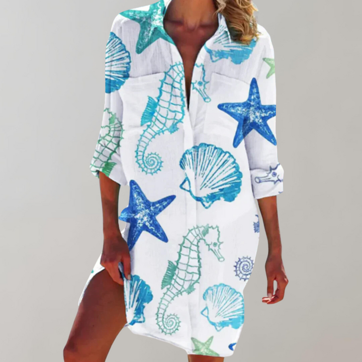 Rhiannon | Abstract Print Shirt Midi Dress
