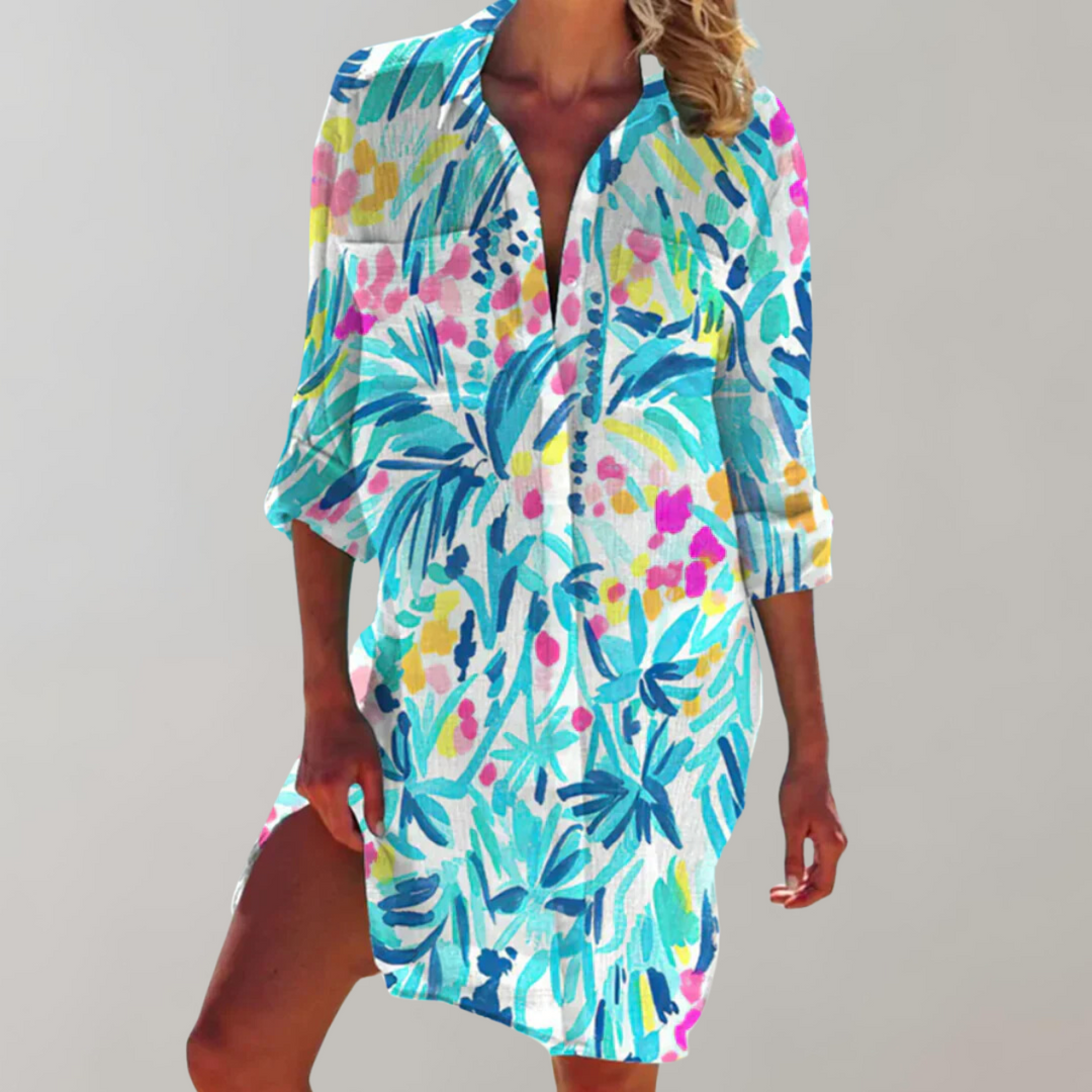 Rhiannon | Abstract Print Shirt Midi Dress