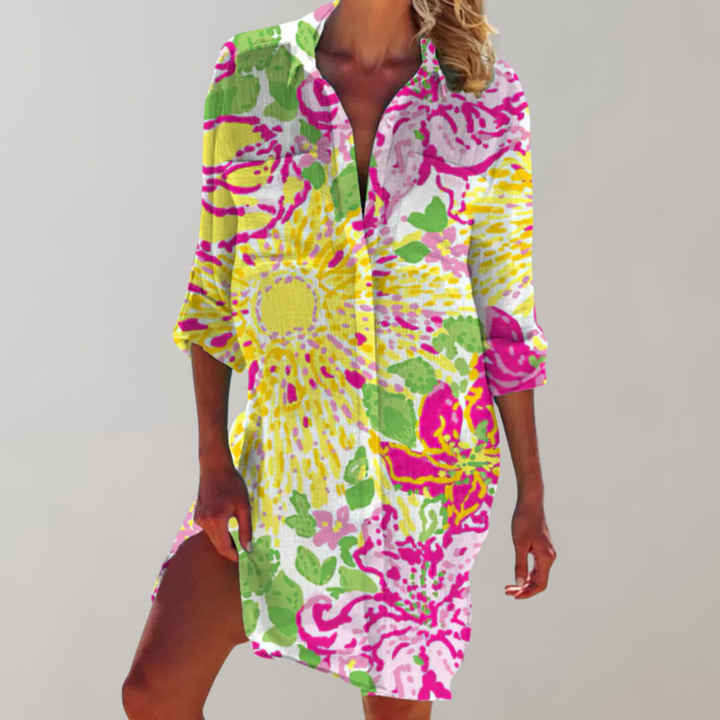 Rhiannon | Abstract Print Shirt Midi Dress