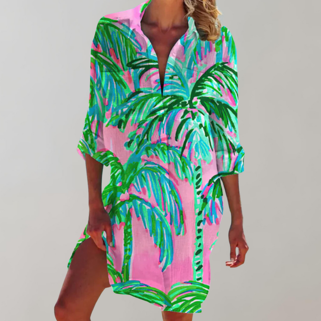 Rhiannon | Abstract Print Shirt Midi Dress