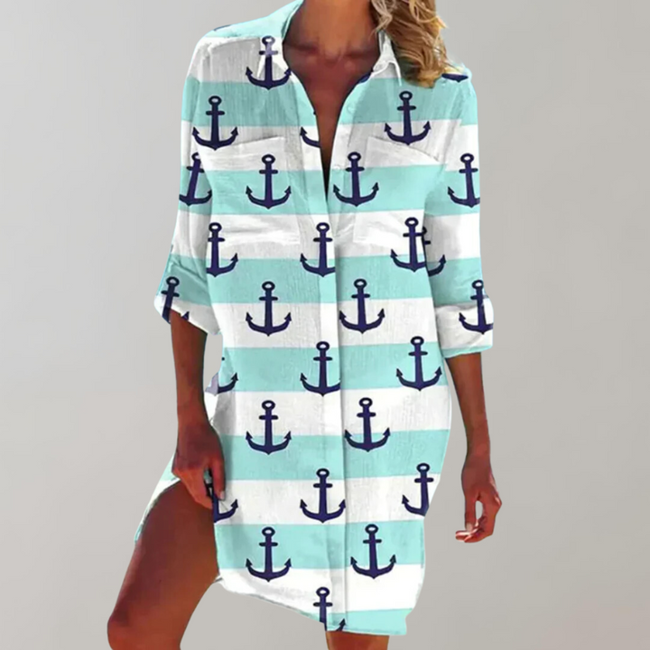 Rhiannon | Abstract Print Shirt Midi Dress