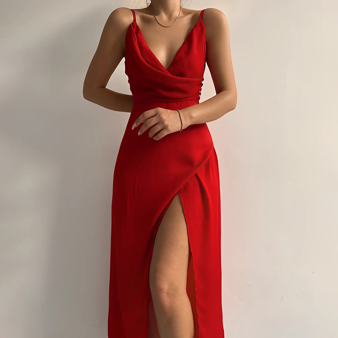 Charlie | Draped High-Slit Maxi Dress