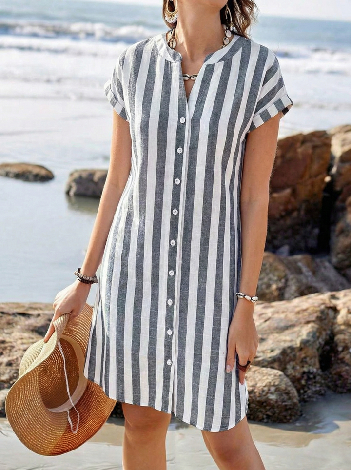 Mercy | Striped Button-Front Midi Dress