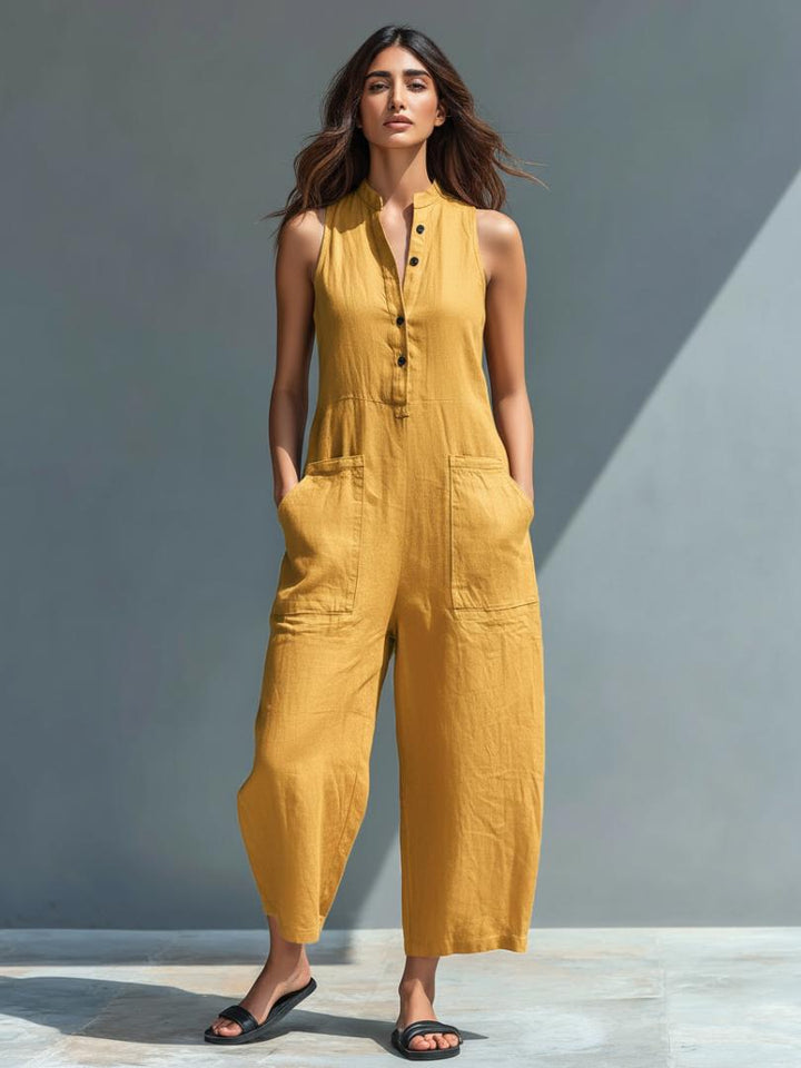 Sloane | Sleeveless Minimalist Jumpsuit for Women with High Collar and Buttons