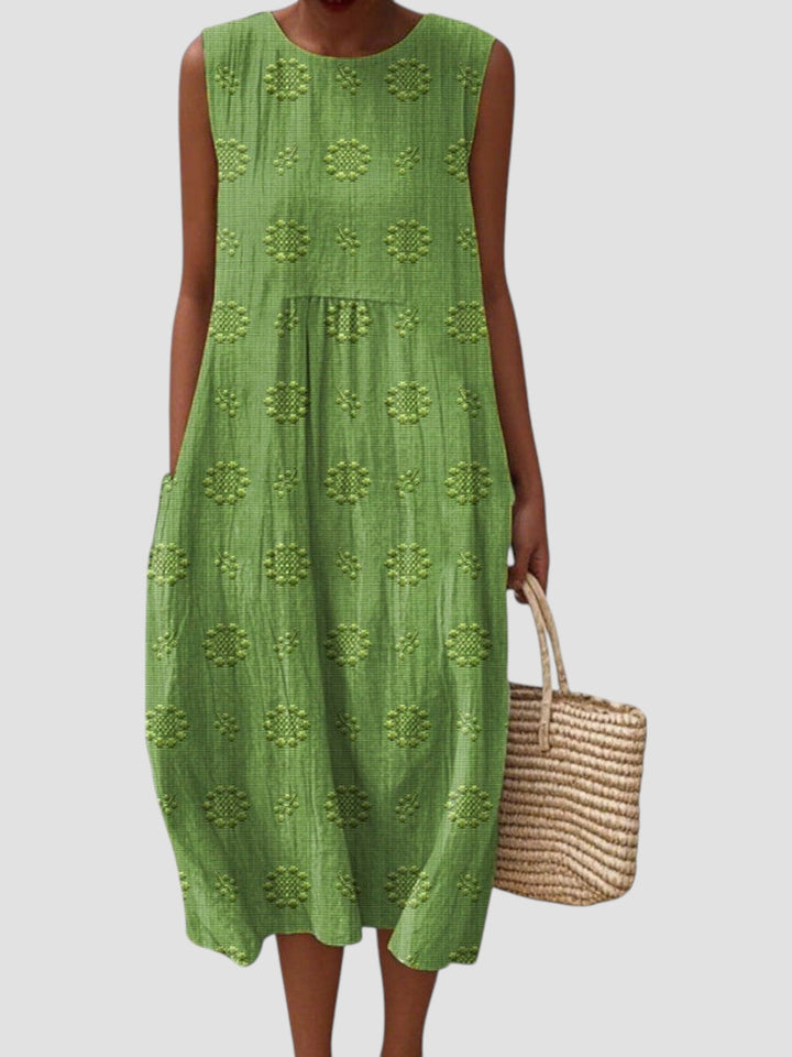 Elodie | Women's Sleeveless Textured Linen Midi Dress