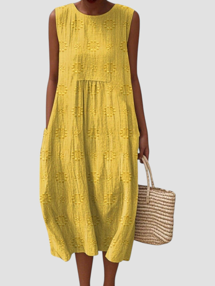 Elodie | Women's Sleeveless Textured Linen Midi Dress