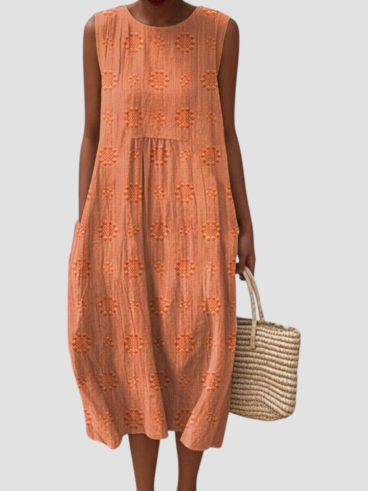 Bonnie | Embroidered Sleeveless Midi Dress