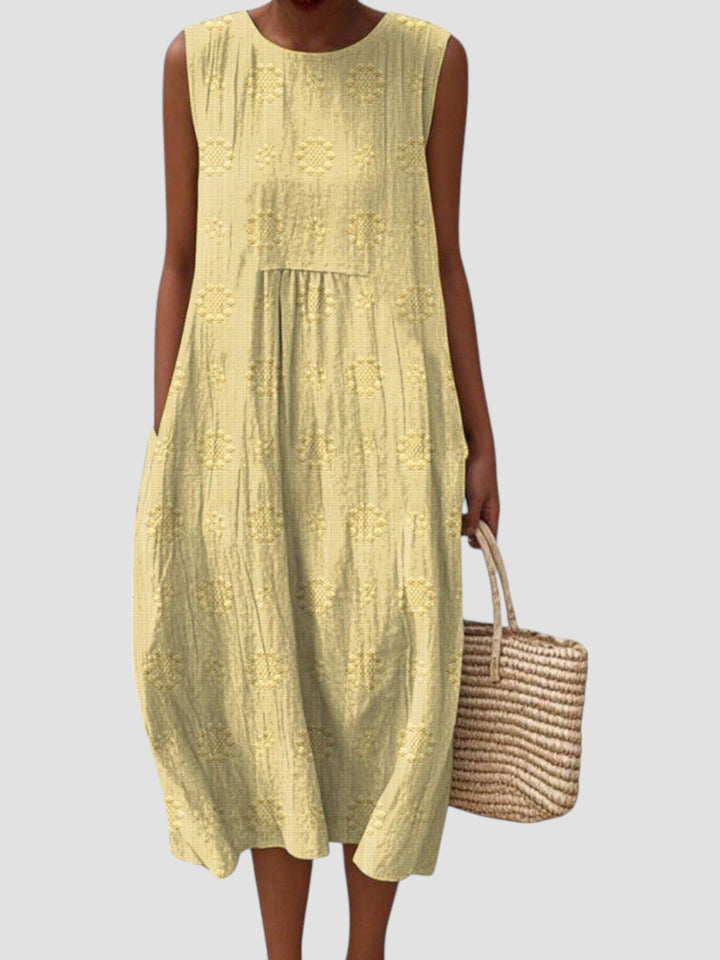 Elodie | Women's Sleeveless Textured Linen Midi Dress