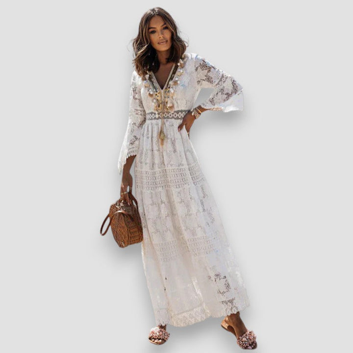 Lainey | Tassel Trim Lace Maxi Dress