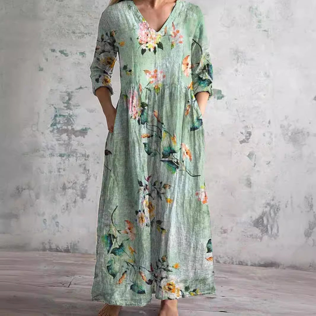 Rebecca | Women's Summer Dress with V-Neck and Floral Pattern