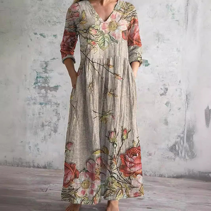 Rebecca | Women's Summer Dress with V-Neck and Floral Pattern