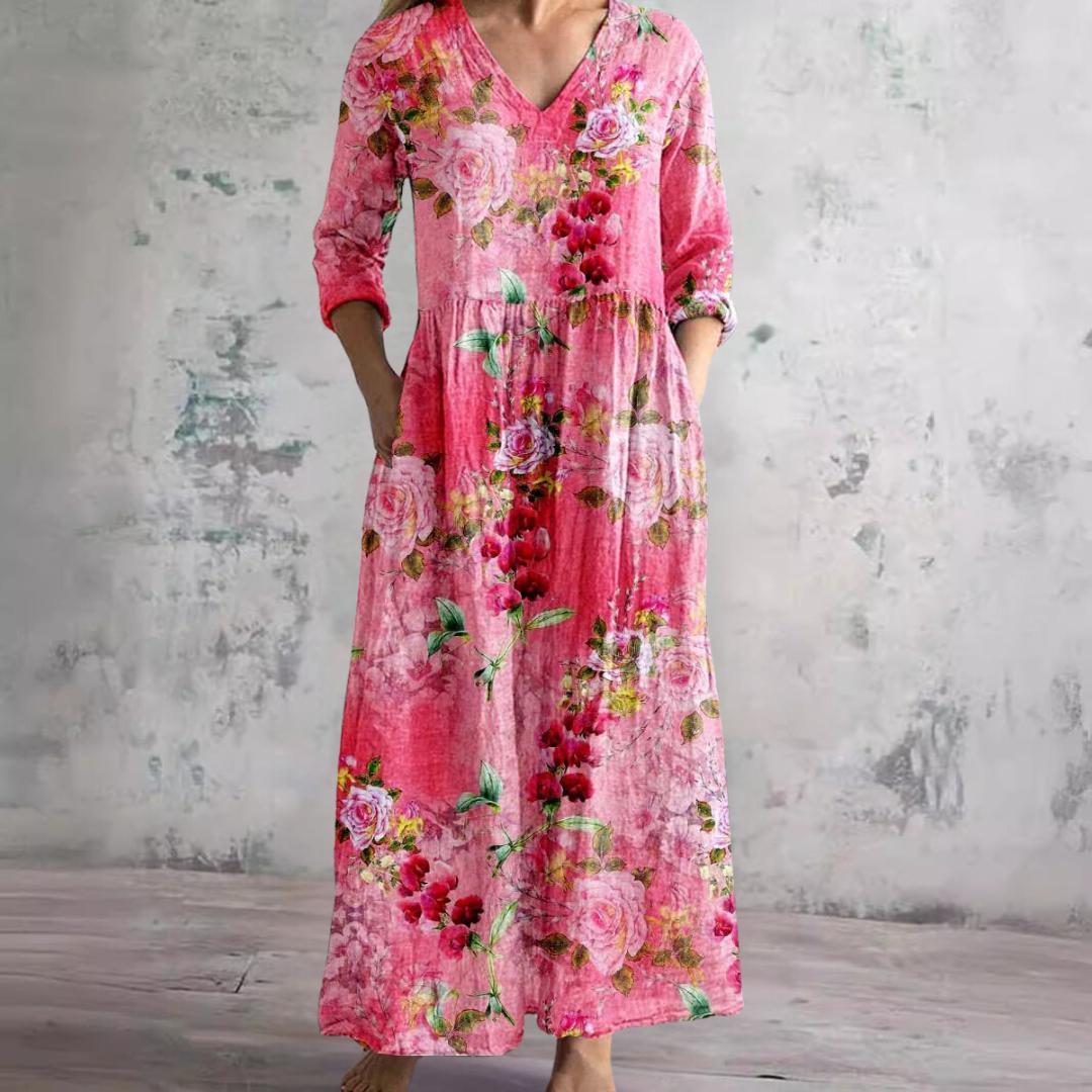 Rebecca | Women's Summer Dress with V-Neck and Floral Pattern