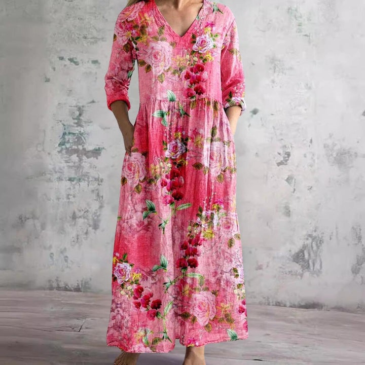 Rebecca | Women's Summer Dress with V-Neck and Floral Pattern