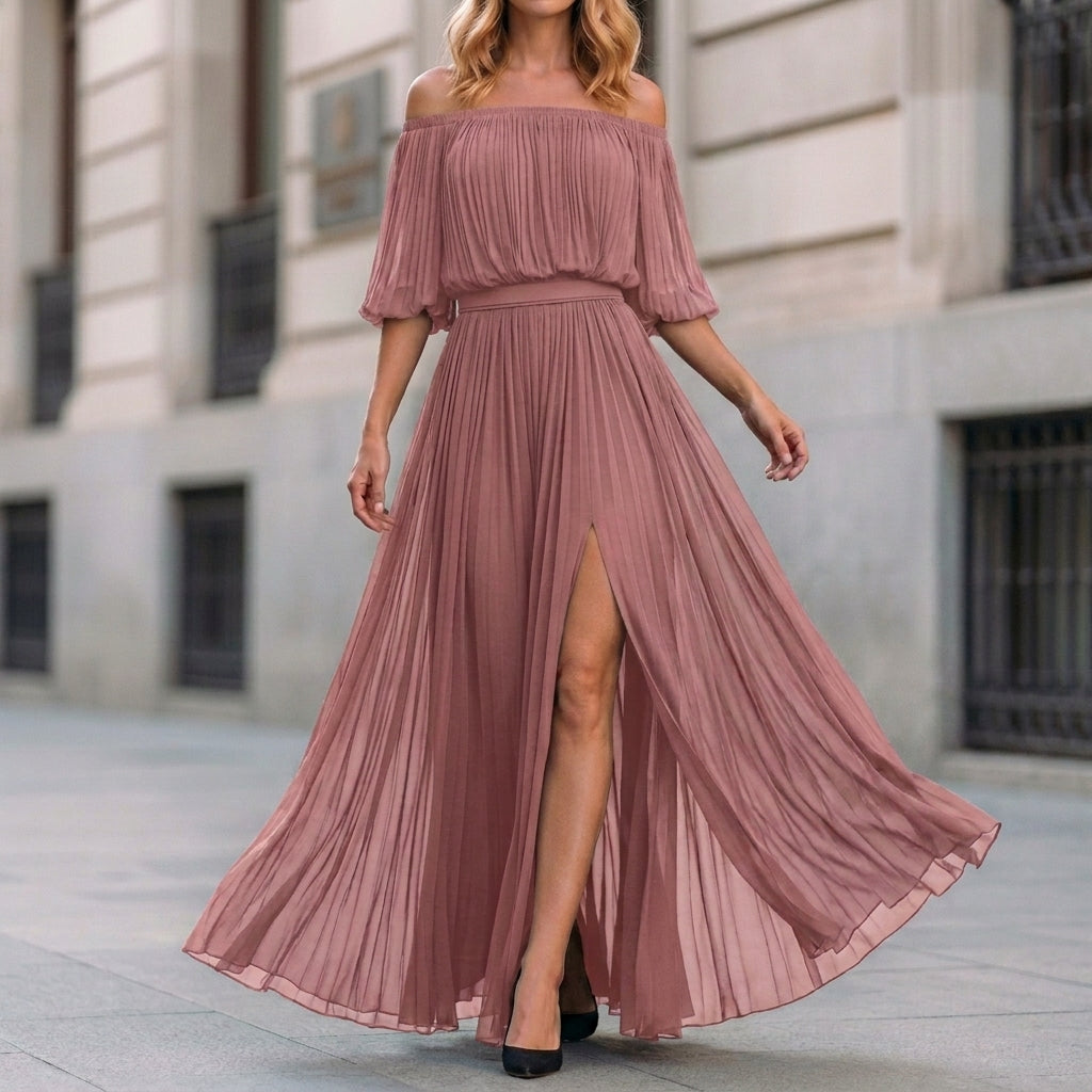 Remi | Ethereal Off-Shoulder Pleated Maxi Dress