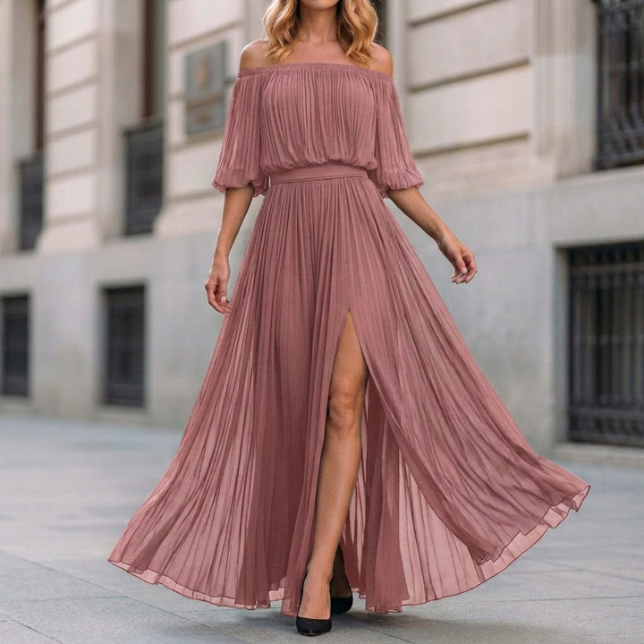Remi | Ethereal Off-Shoulder Pleated Maxi Dress