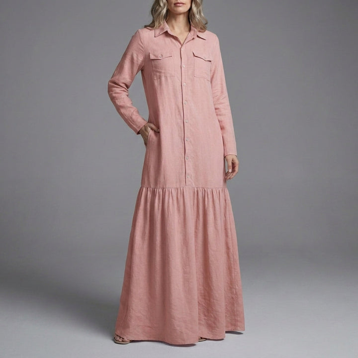 Quinn | Coastal Breeze Button-Front Flowing Maxi Shirt Dress