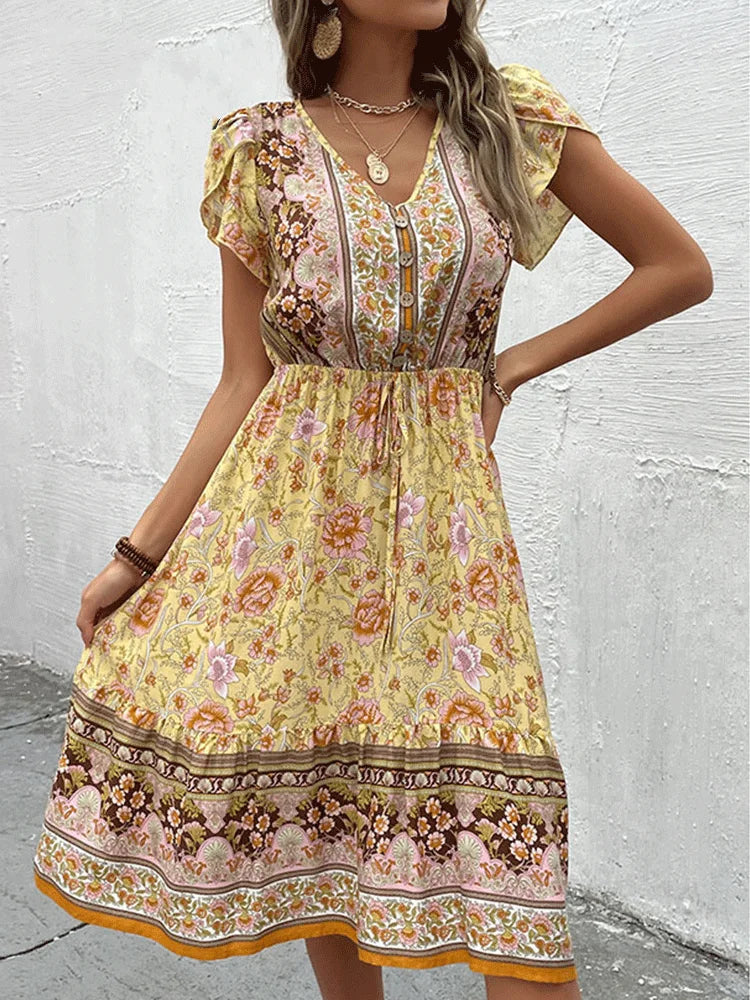 Esme | Floral Flutter Sleeve Midi Dress