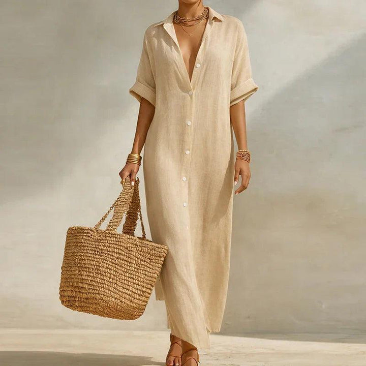 Olivia | Linen Long Shirt Dress
