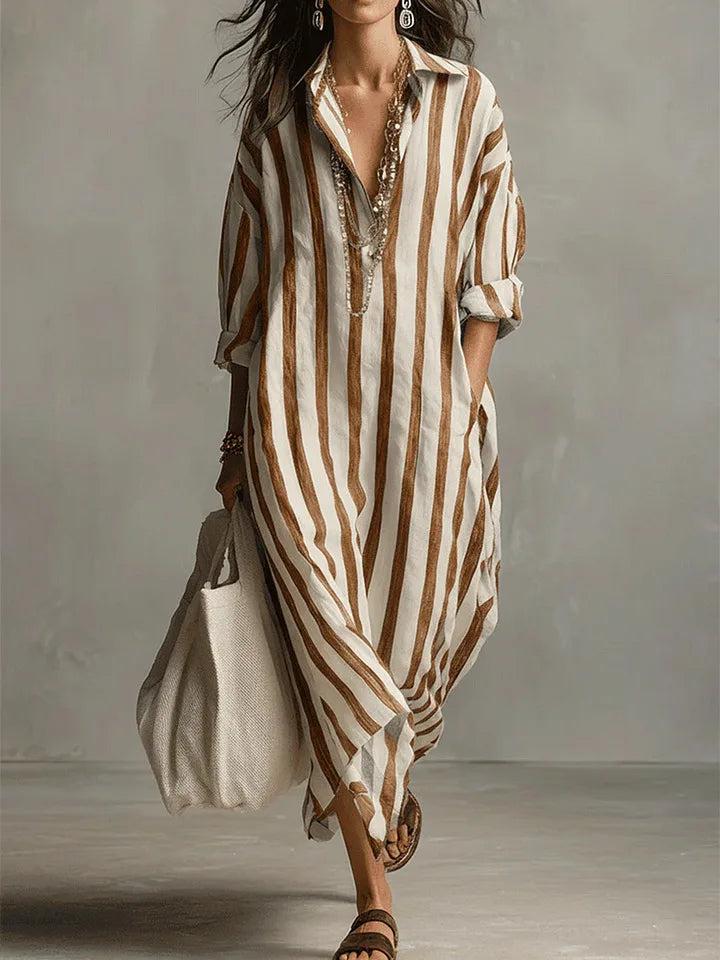 Marina | Women’s Striped Linen Long Shirt Dress