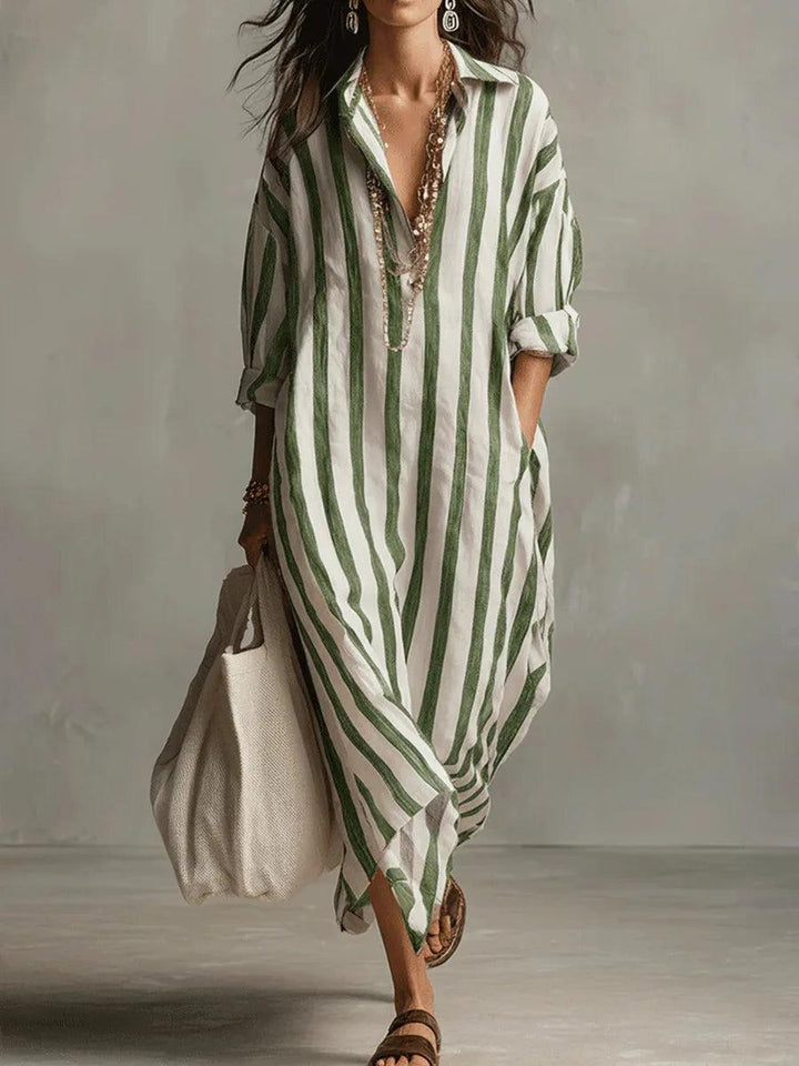 Marina | Women’s Striped Linen Long Shirt Dress