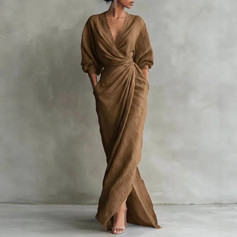 Elena | Women’s V-Neck Wrap-Waist Long Dress