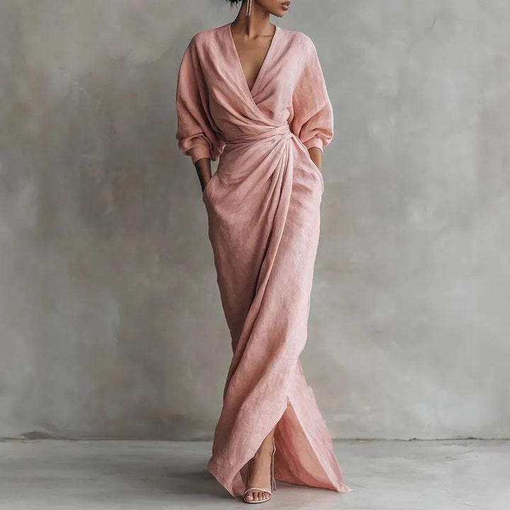 Elena | Women’s V-Neck Wrap-Waist Long Dress