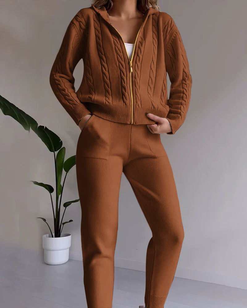 Anouk | Women's Cable-Knit Zip Hoodie & Legging Set