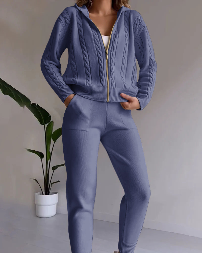 Anouk | Women's Cable-Knit Zip Hoodie & Legging Set