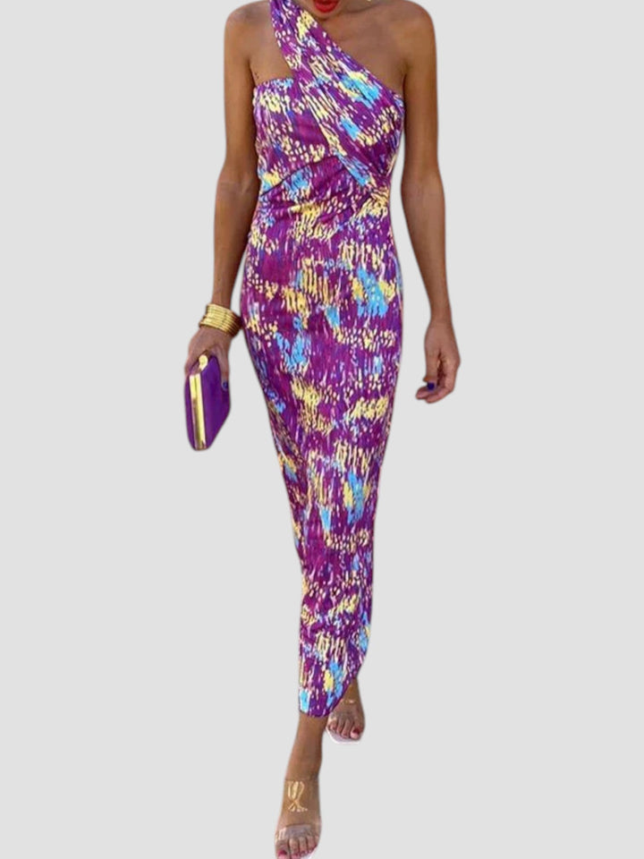 Briony | Asymmetric Printed Midi Dress