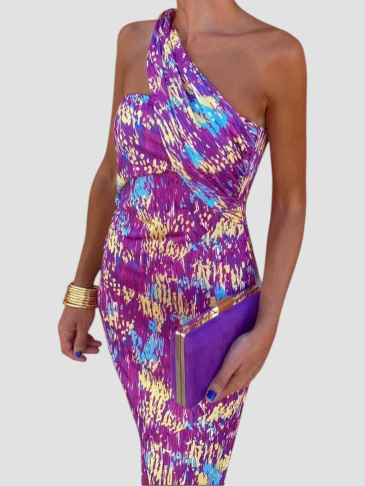 Briony | Asymmetric Printed Midi Dress