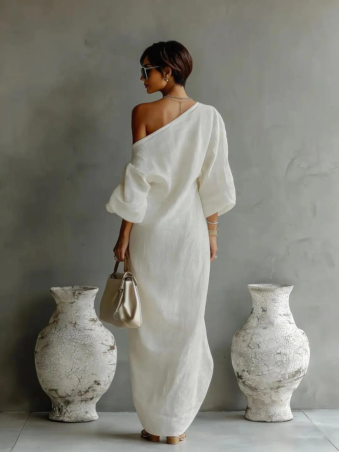 Leona | Women’s One-Shoulder Linen Dress