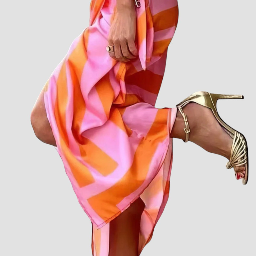 Valentina | Women's Abstract Print Long-Sleeve Wrap Midi Dress