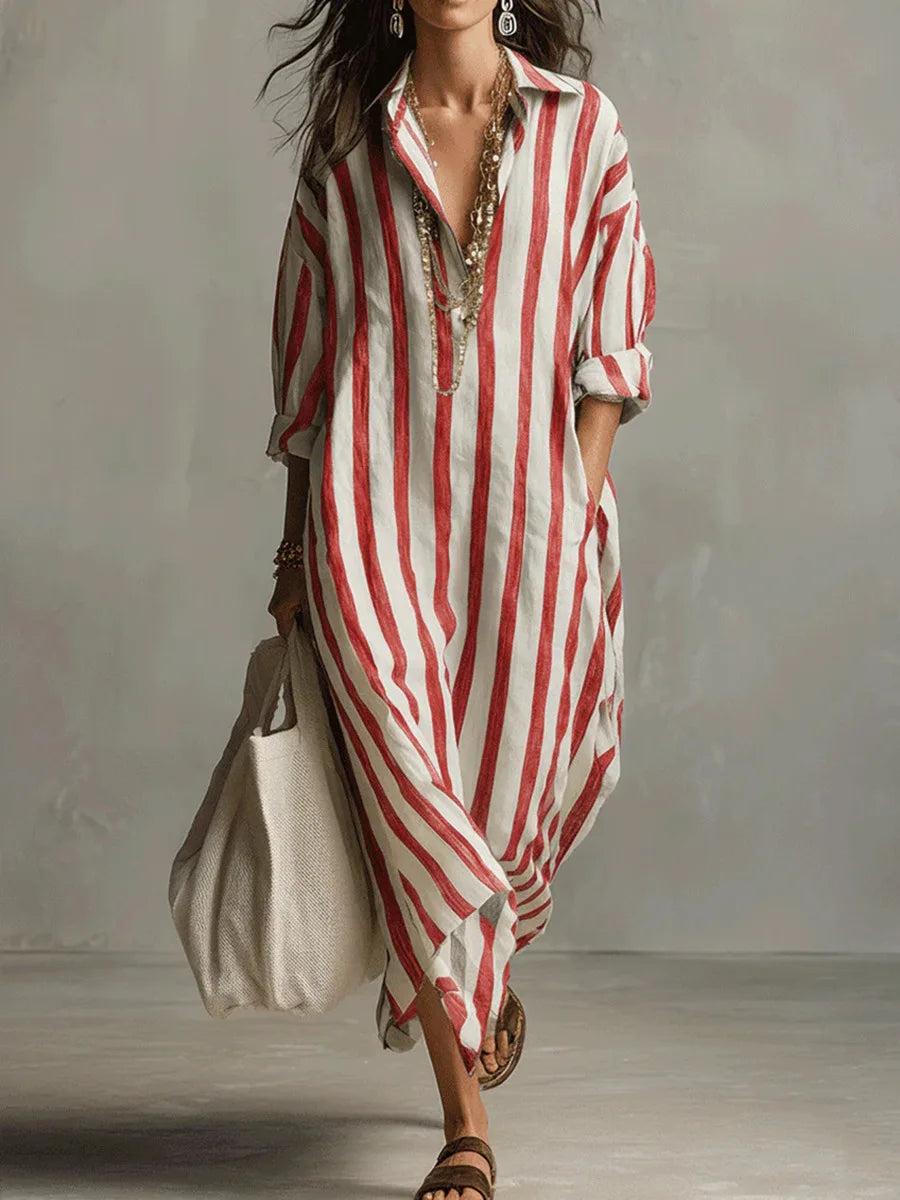 Marina | Women’s Striped Linen Long Shirt Dress