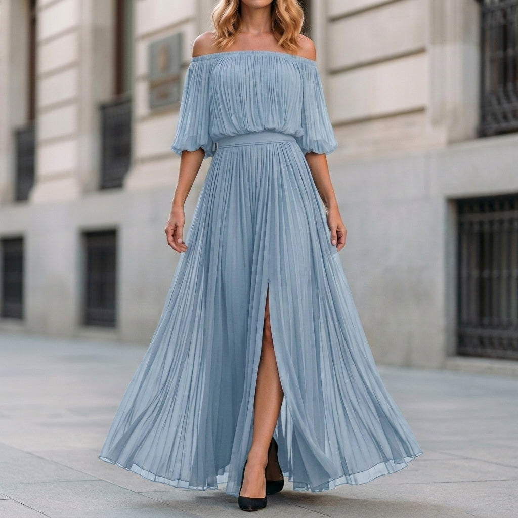 Remi | Ethereal Off-Shoulder Pleated Maxi Dress