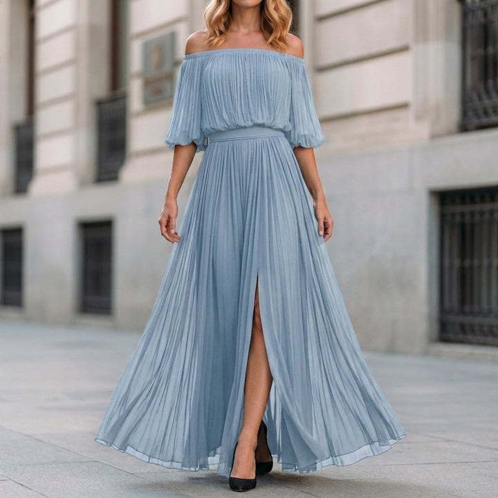 Remi | Ethereal Off-Shoulder Pleated Maxi Dress