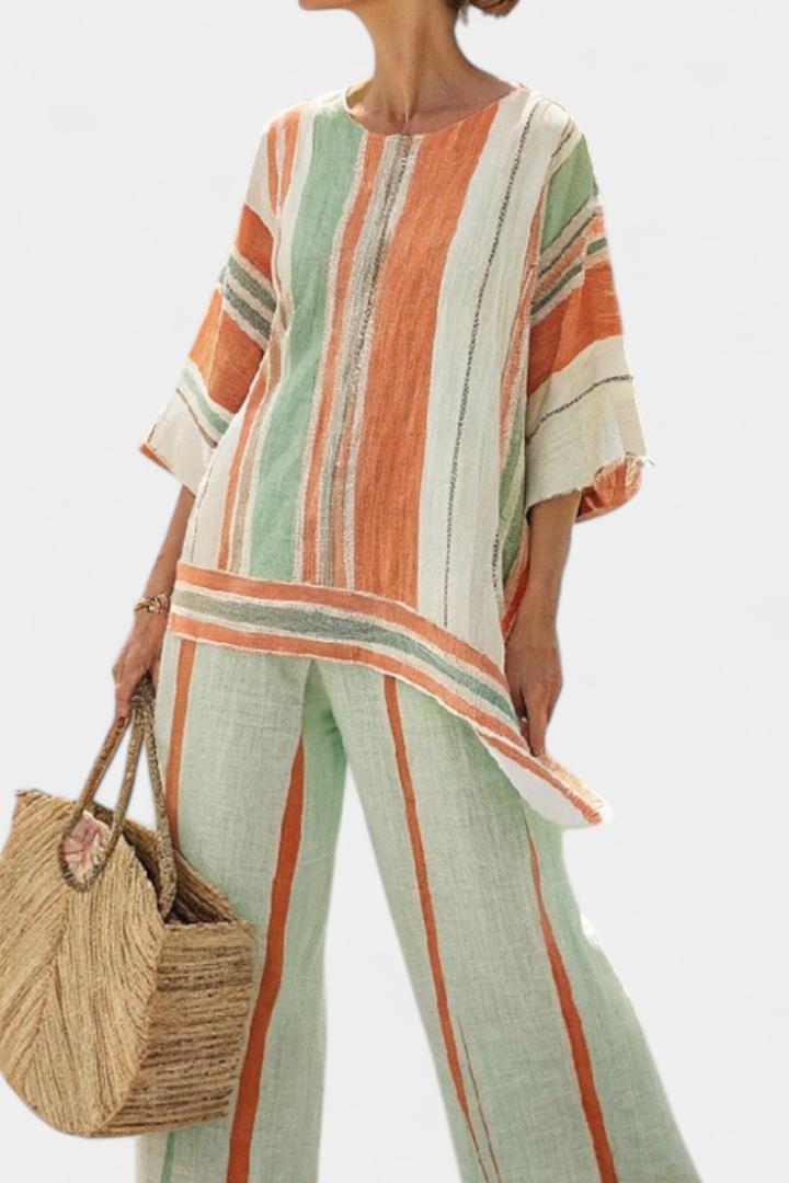 Soleil | Vibrant Asymmetric Top and Relaxed Wide-Leg Pants
