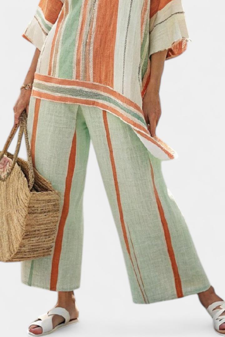 Soleil | Vibrant Asymmetric Top and Relaxed Wide-Leg Pants