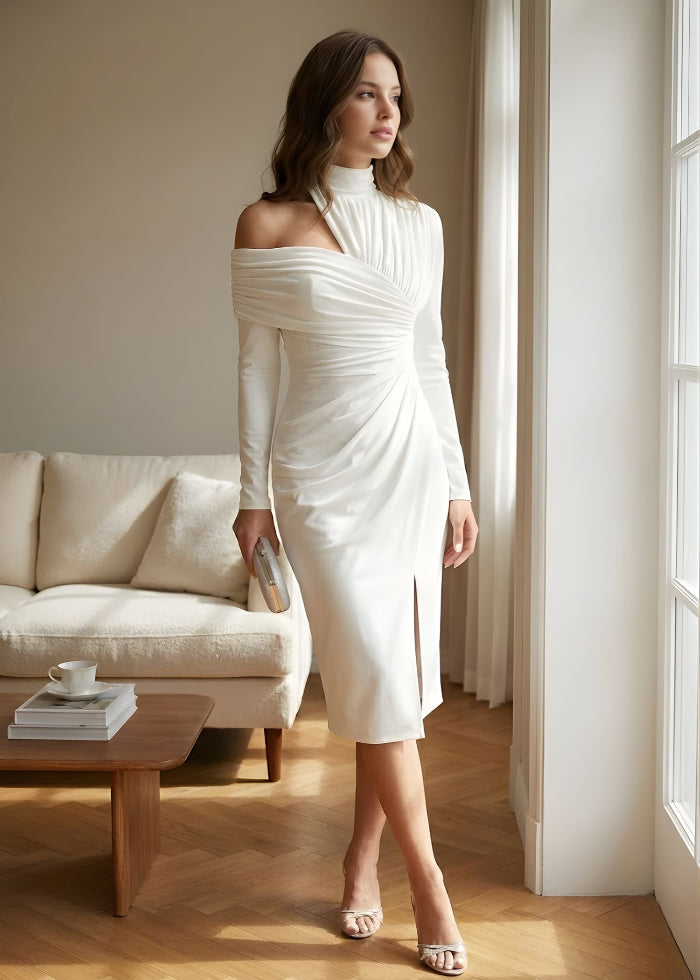Ceylan | Women’s Asymmetric Midi Dress with Draped One Shoulder