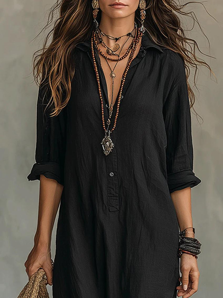 Soline | Oversized Black Maxi Dress with Buttons
