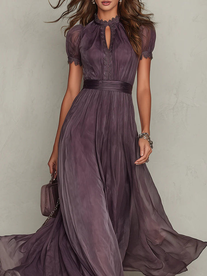 Flavia | Elegant Purple Chiffon Keyhole Maxi Dress