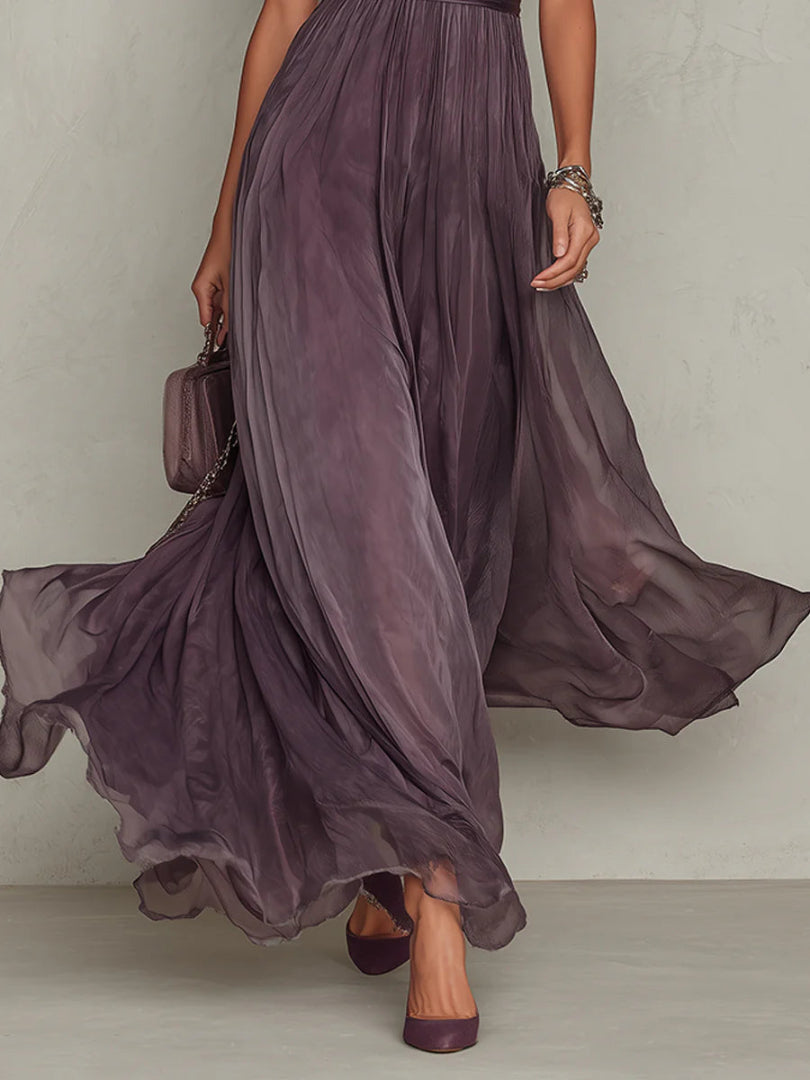 Flavia | Elegant Purple Chiffon Keyhole Maxi Dress