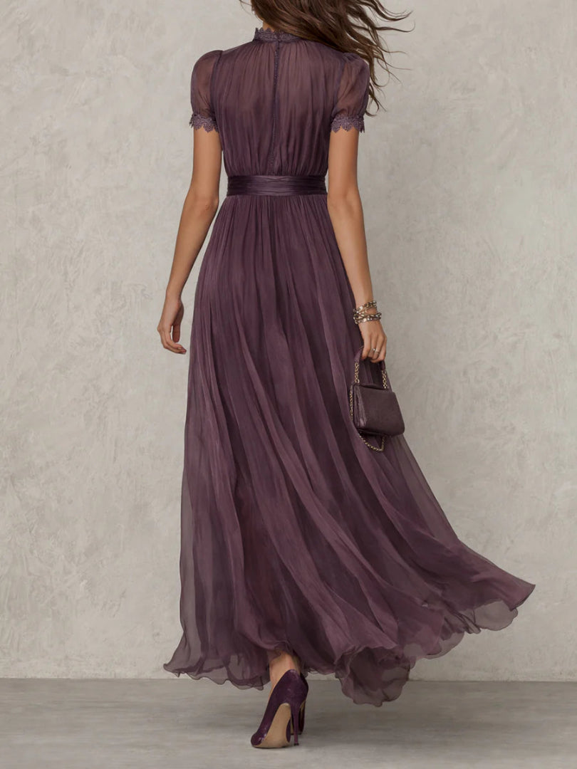 Flavia | Elegant Purple Chiffon Keyhole Maxi Dress