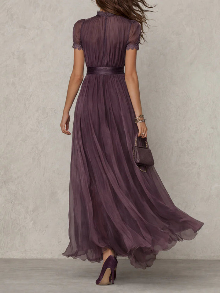 Flavia | Elegant Purple Chiffon Keyhole Maxi Dress