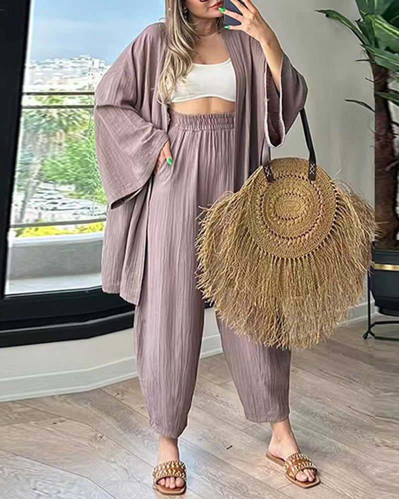 Layla | Women's Kimono Duster & Wide-Leg Pant Set