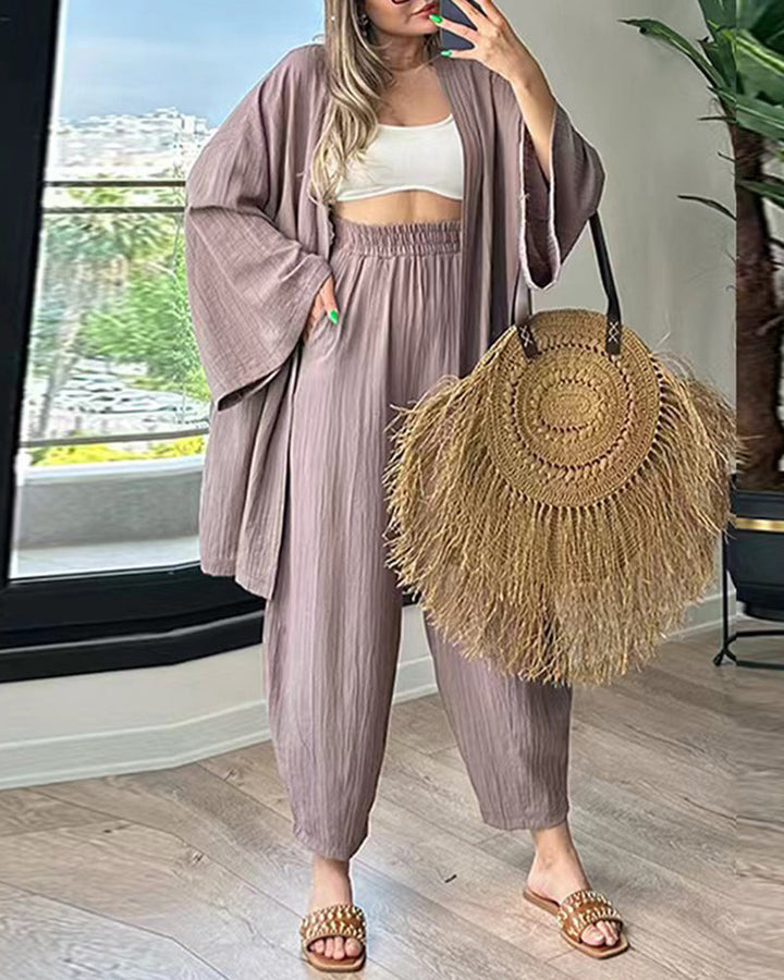 Layla | Women's Kimono Duster & Wide-Leg Pant Set