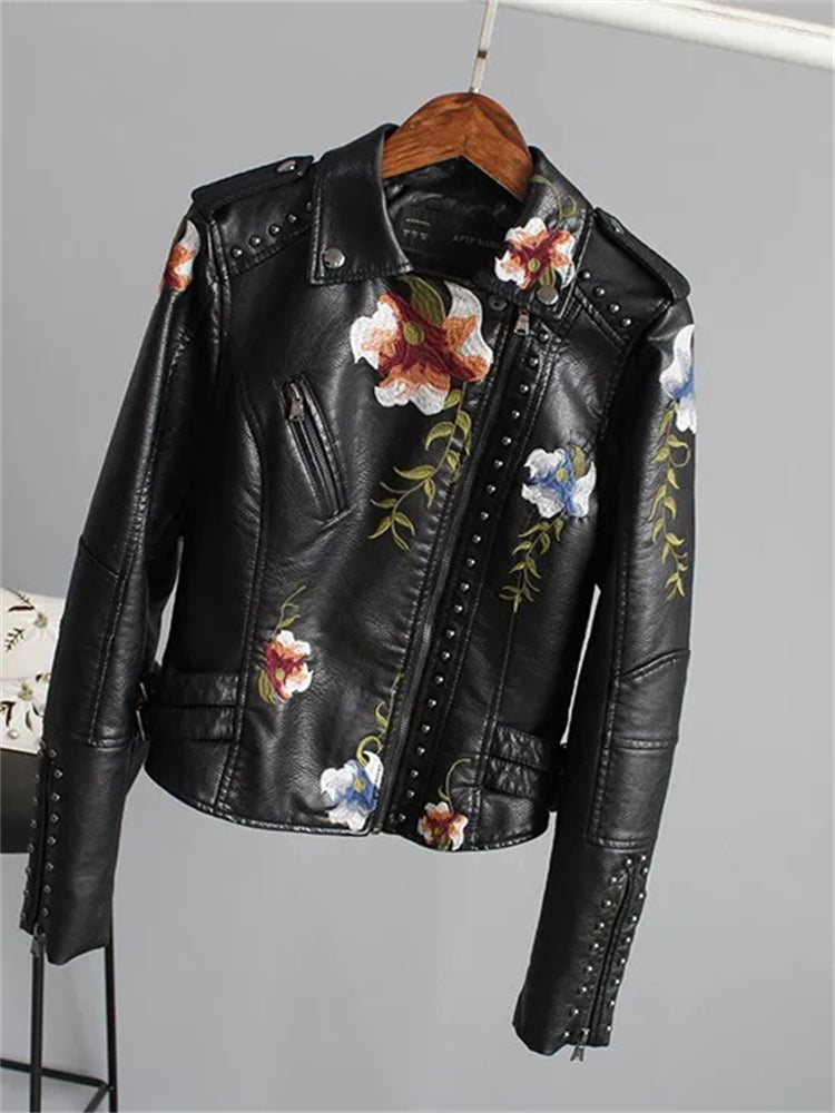 Evangeline | Women's Embroidered Biker Jacket