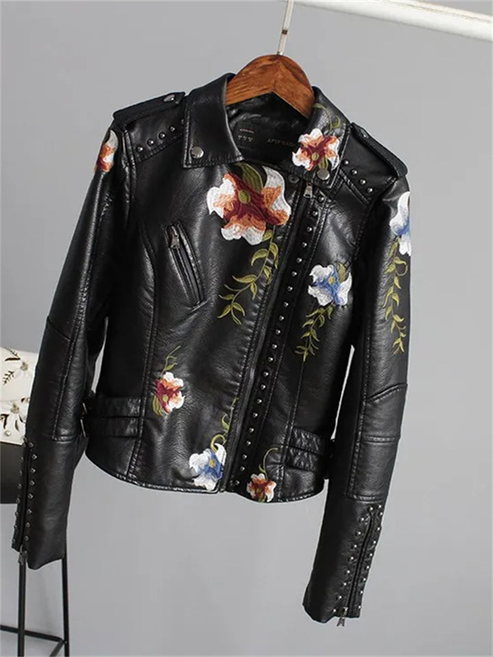 Evangeline | Women's Embroidered Biker Jacket
